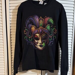Port and Company Black Sweatshirt with Colorful Mask Design
